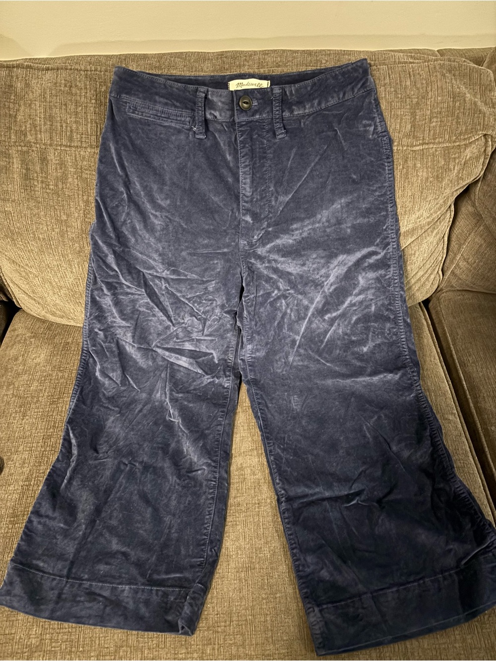 Madewell Navy velour Wide-Leg Pants
